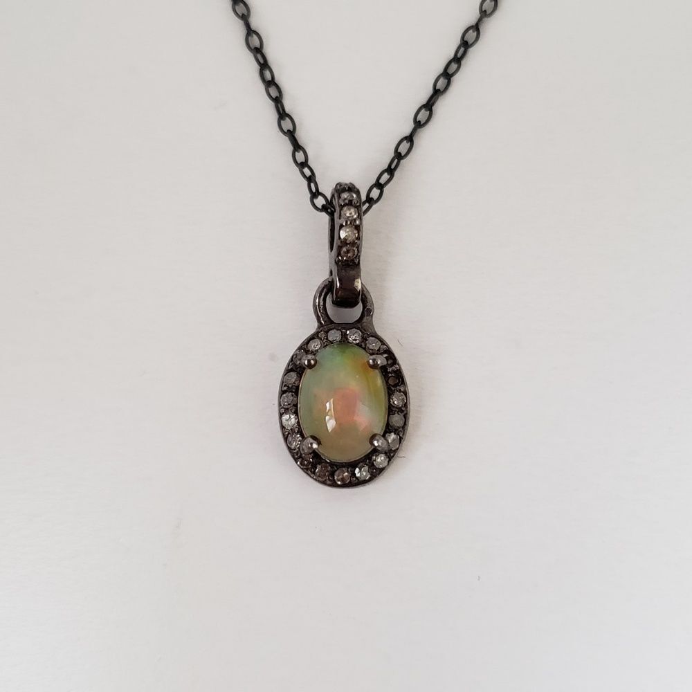 Adornia Sterling Silver Opal 1CTW & Diamond 0.30CTW Pendant Necklace - Picture 2 of 4